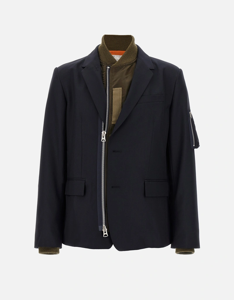 sacai メンズ　ウールジャケット Sacai メンズ ウールブレンドインサートボンバージャケット (すべての