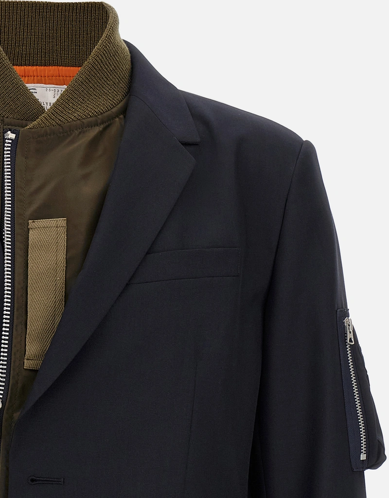 Sacai メンズ ウールブレンドインサートボンバージャケット (すべての