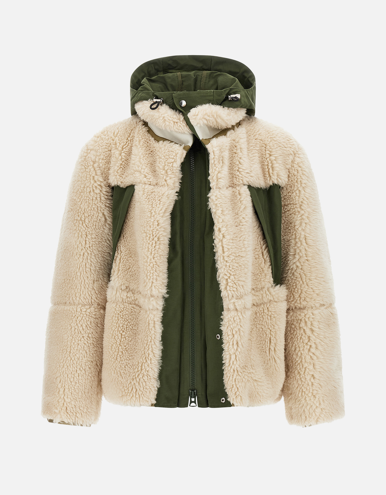 Sacai Men's Wool And Faux Shearling Insert Parka Coat - 00　Sacai メンズ ウール & フェイク ムートン インサート パーカー コート - 00 Sacai
