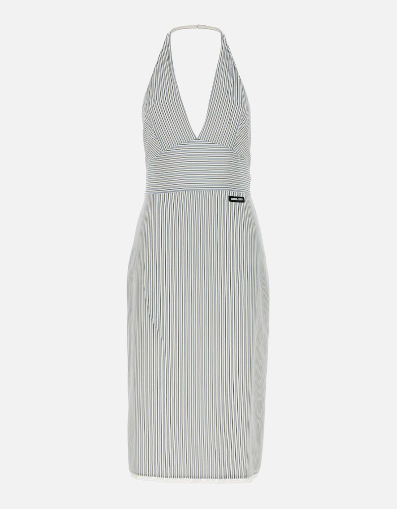 Miu Miu シルク ストライプ ひざ丈ドレス (すべての新品) IFCHIC.COM