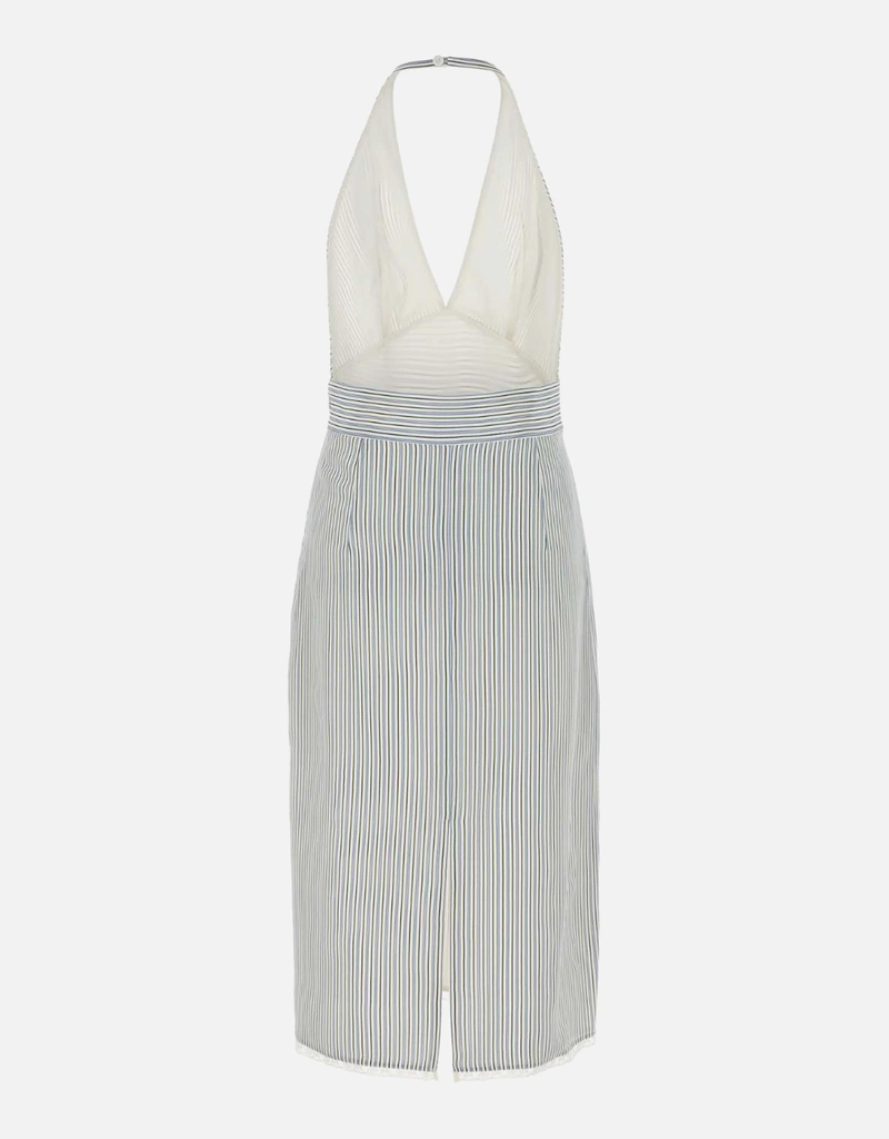 Miu Miu シルク ストライプ ひざ丈ドレス (すべての新品) IFCHIC.COM