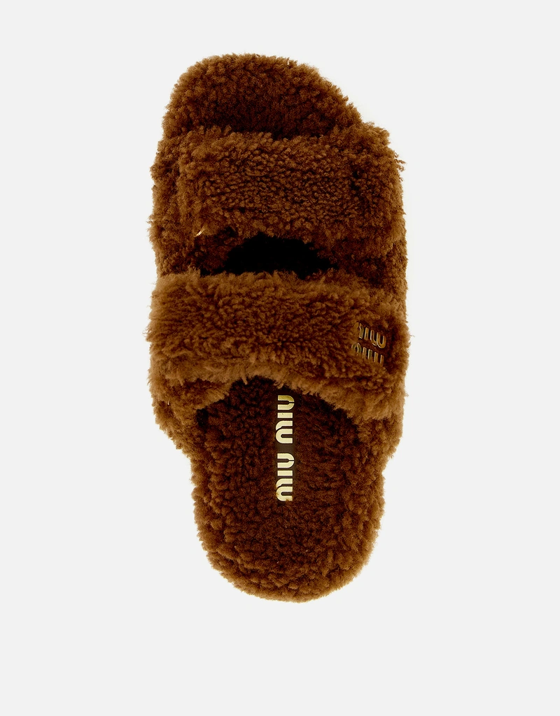 Miu Miu Shearling Slippers () IFCHIC.COM