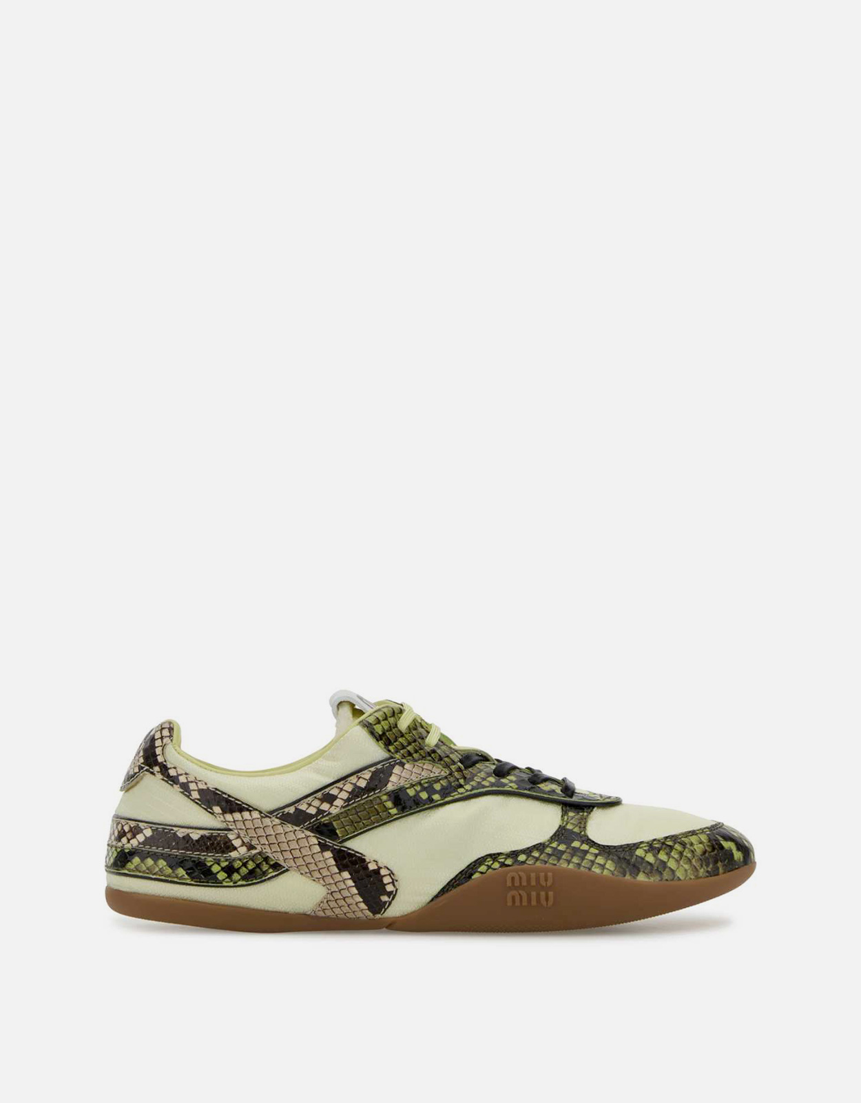 Miu Miu Technical Fabric And Python-Print Ayers Leather Sneakers