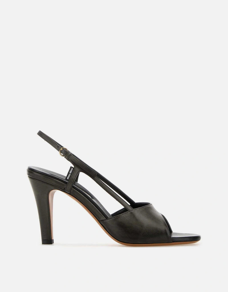 miu miu ブラック ハイヒールストラップサンダル Miu Miu カーフレザー ヴィンテージ加工 ハイヒールサンダル () IFCHIC.COM