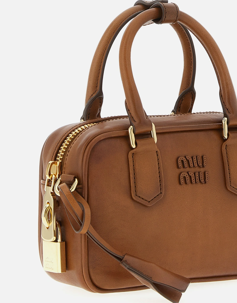 miu miu ブラウンレザー ハンドバッグ miu ミュウミュウ MIUMIU