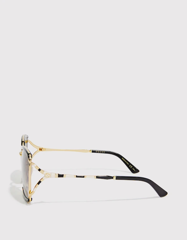 Gucci 條紋琥珀方框太陽眼鏡