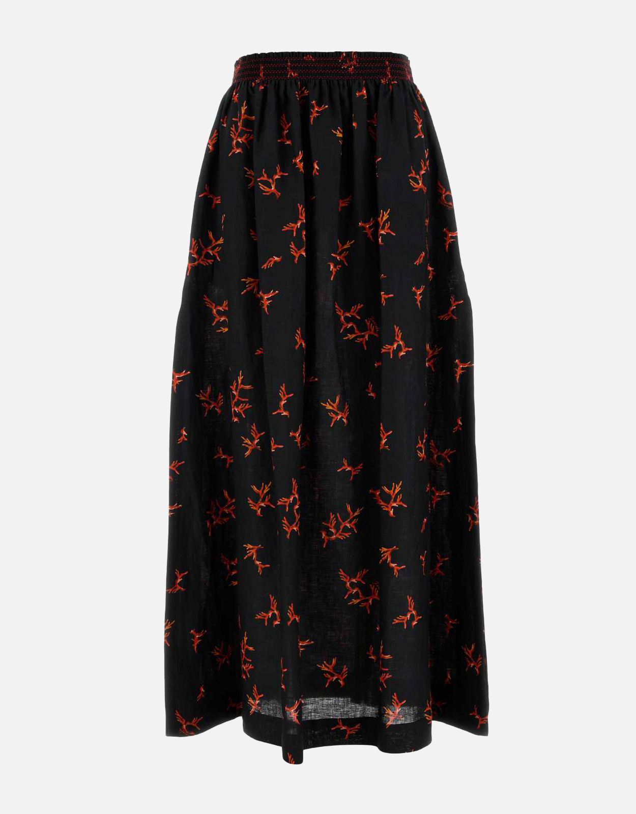 FENDIフレアスカート 黒と青 Fendi ブラックリネンコーラルプリントフレアスカート (すべての新品