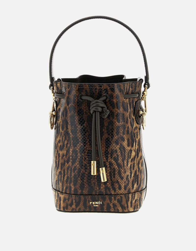 Fendi モン トレゾール ブラウンレザー ミニバッグ バケットバッグ Fendi モントレゾールミニカラングスネークレザーバケットバッグ
