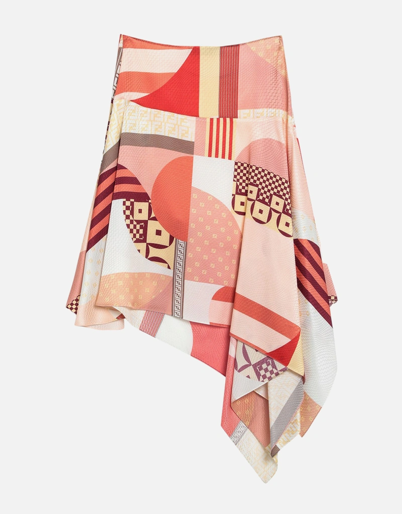 Fendi ピンクコットンパッチワークプリントスカート (ドレス) IFCHIC.COM