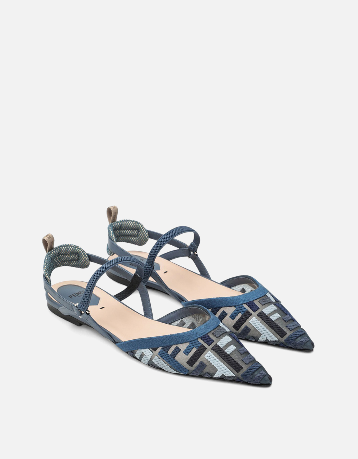 Fendi ブルーメッシュFF刺繍フラットスリングバック (すべての新品