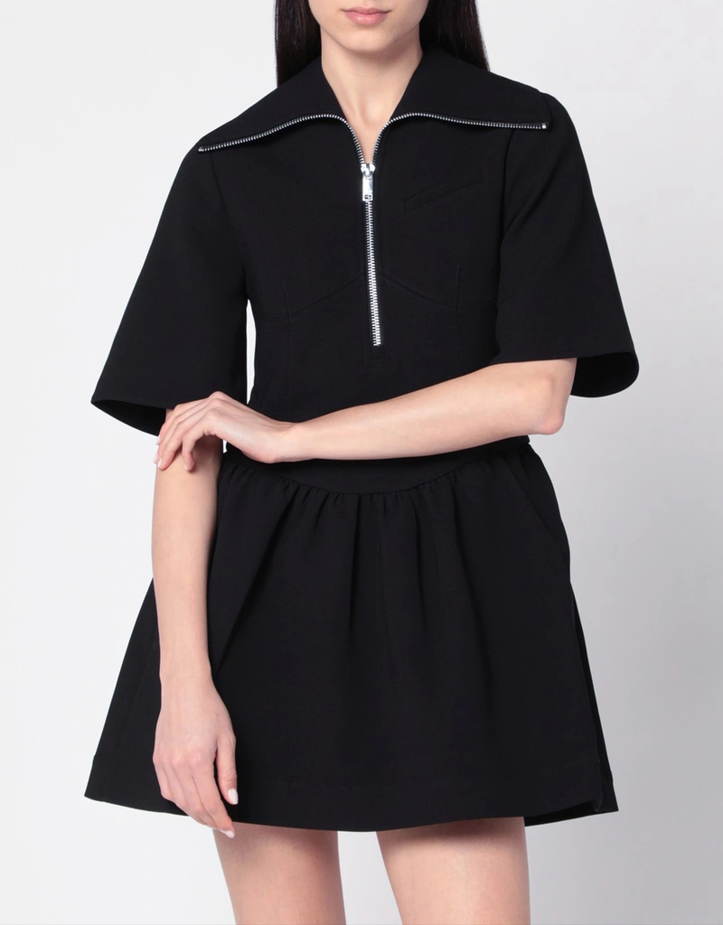 Ganni ブラックボンデッドクレープミニドレス (ドレス) IFCHIC.COM