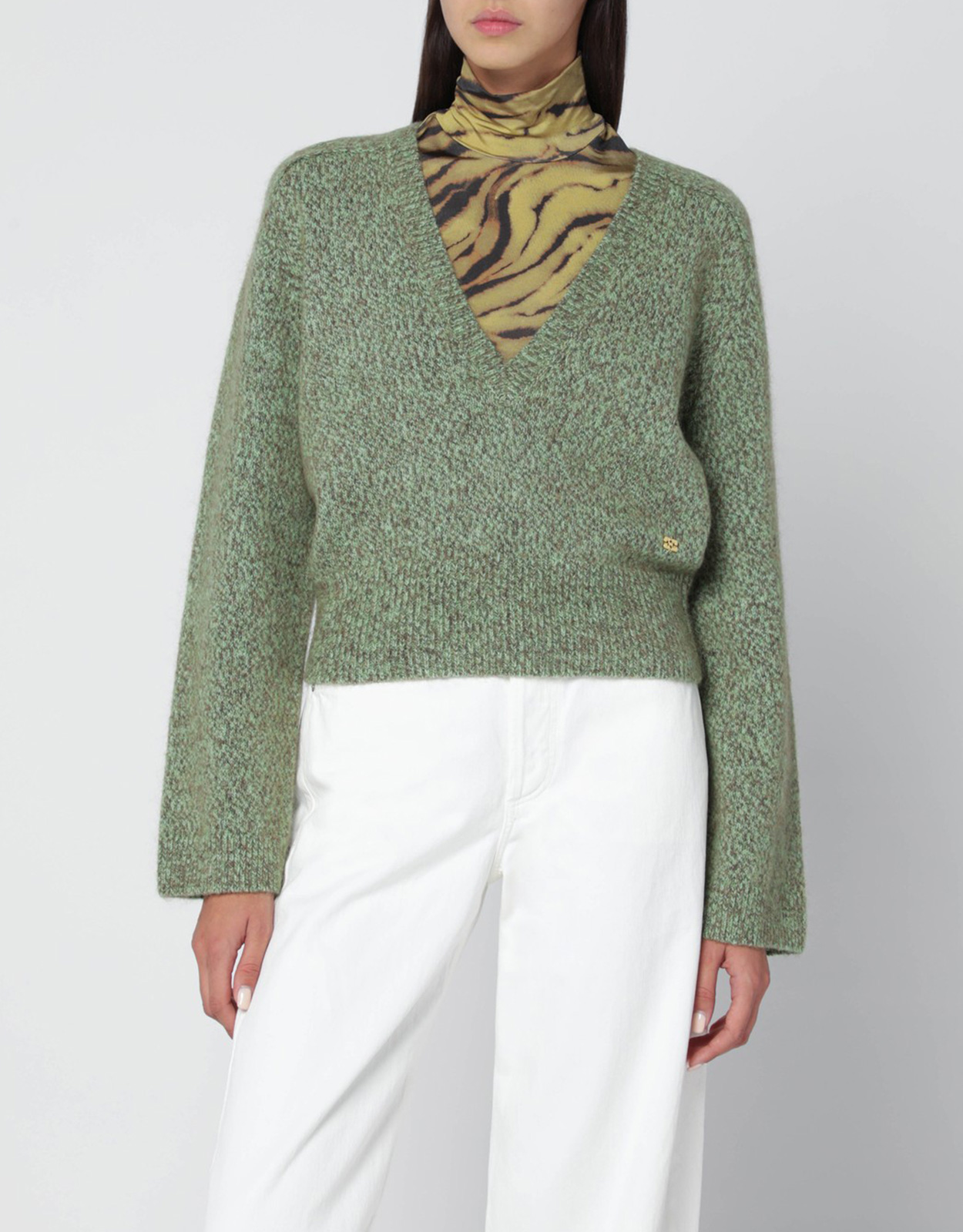 Ganni Green wool-blend textured sweater (Tops) IFCHIC.COM