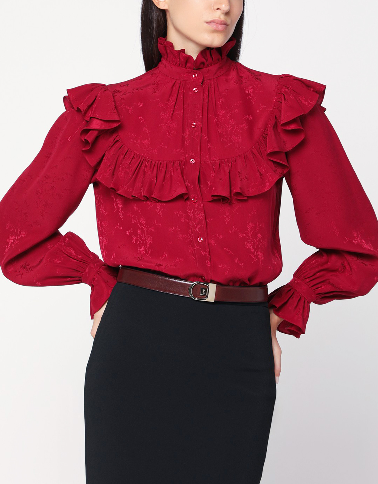 Saint Laurent Saint Laurent Red damask silk shirt - FR 36　サンローラン レッド ダマスク シルク シャツ - FR 36