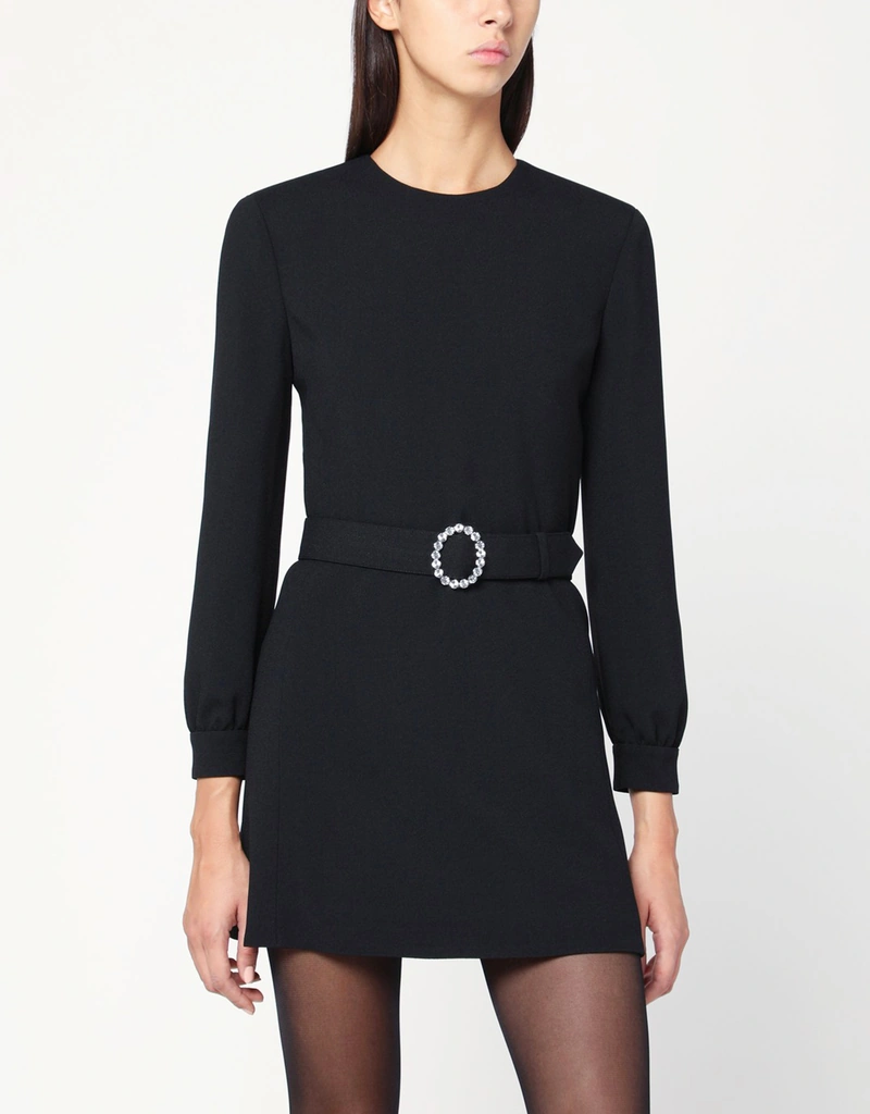 saint laurent black mini dress Saint Laurent Keyhole Mini Dress Black Satin Size 38 Short Sleeve Shif –  Celebrity Owned main image 0