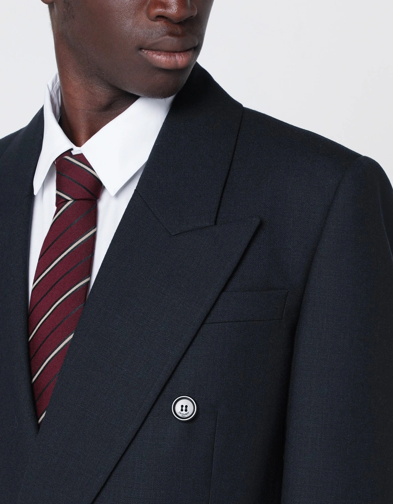 極上 白金ボタン 漆黒ダブルブレストスーツ Saint Laurentネクタイ