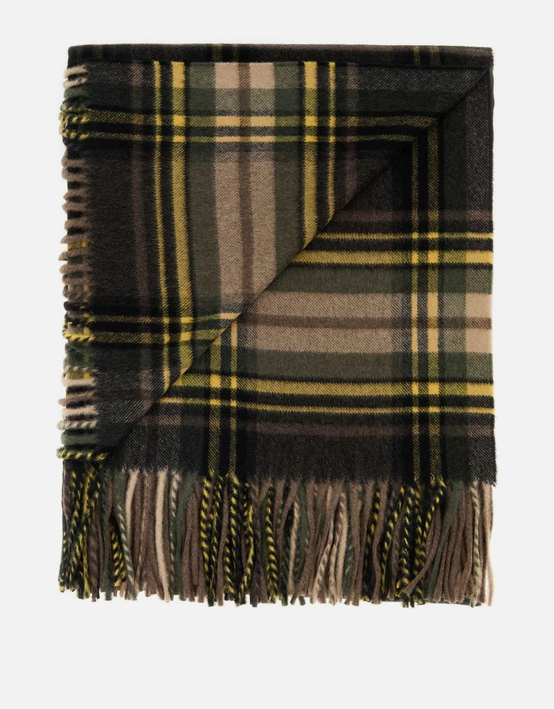 Saint Laurent カシミヤ混紡タータン刺繍スカーフ () IFCHIC.COM