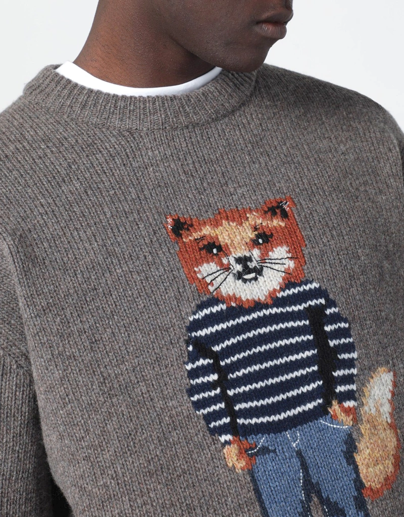 Maison Kitsuné Grey mélange sweater with Dressed Fox intarsia Maison Kitsuné Grey mélange sweater with Dressed Fox intarsia