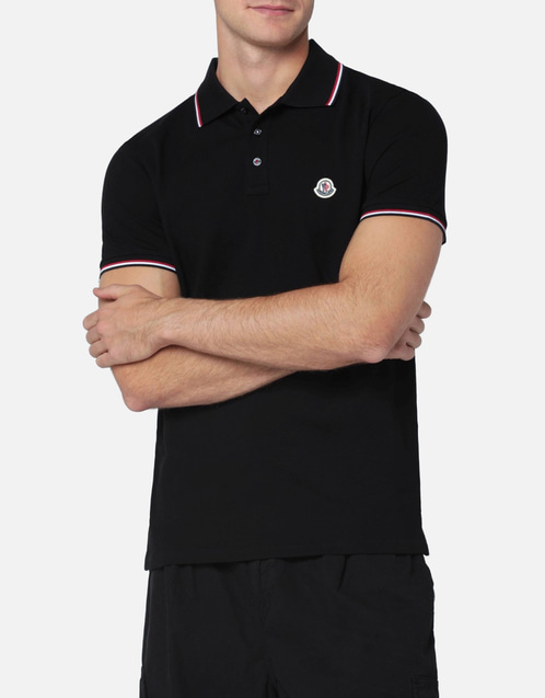 Moncler メンズ ブラック コットン 半袖 ポロシャツ (アパレル,シャツ