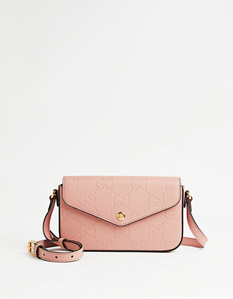 Gucci GGスーパーミニカーフスキンフラップクロスボディバッグ