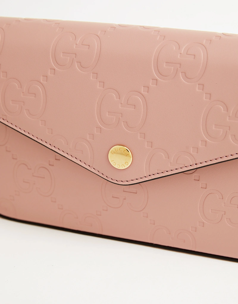 Gucci GGスーパーミニカーフスキンフラップクロスボディバッグ