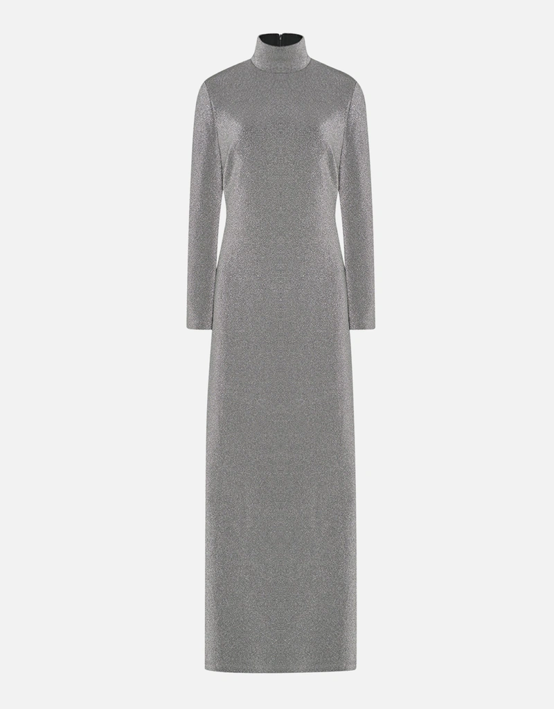 Rosetta Getty | Fitted Turtleneck Maxi Dress - Lurex | XL | Silver
