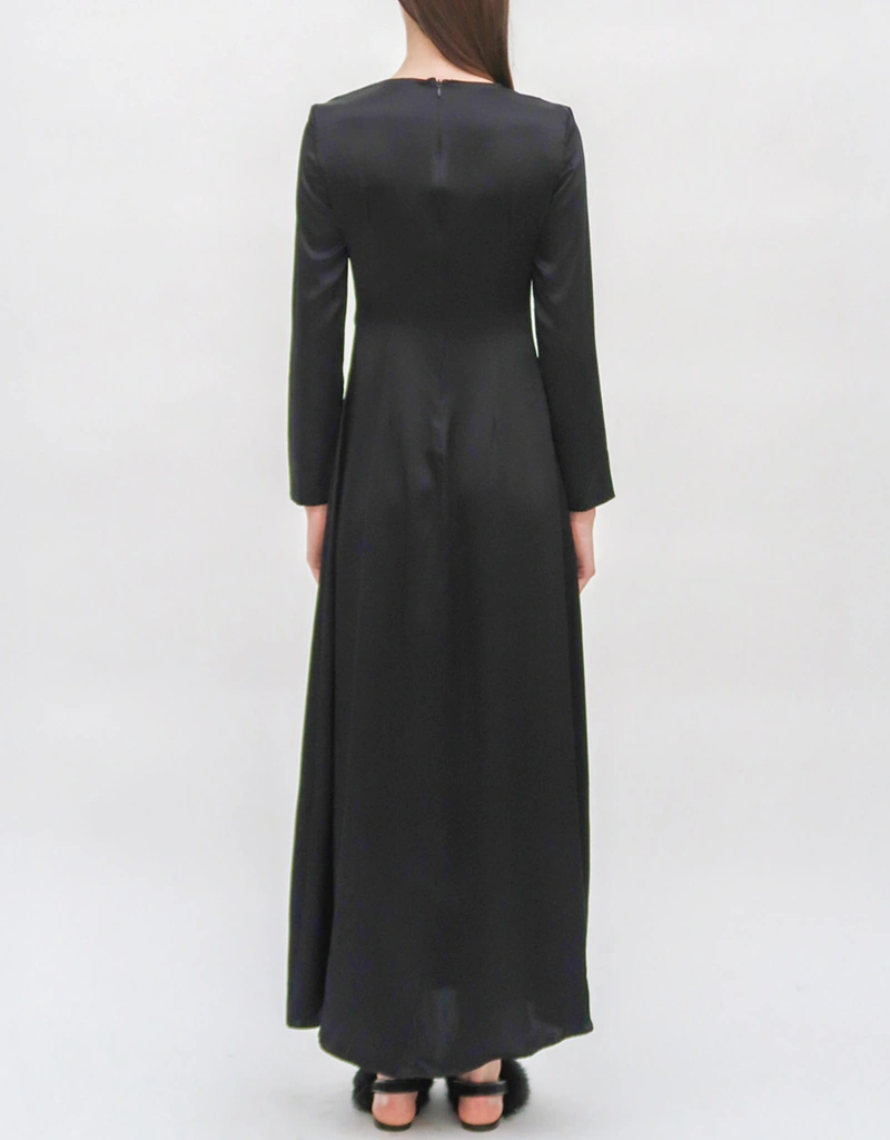 knee length dresses for ladies Louisa Long Sleeve Slinky Maxi Dress - Black