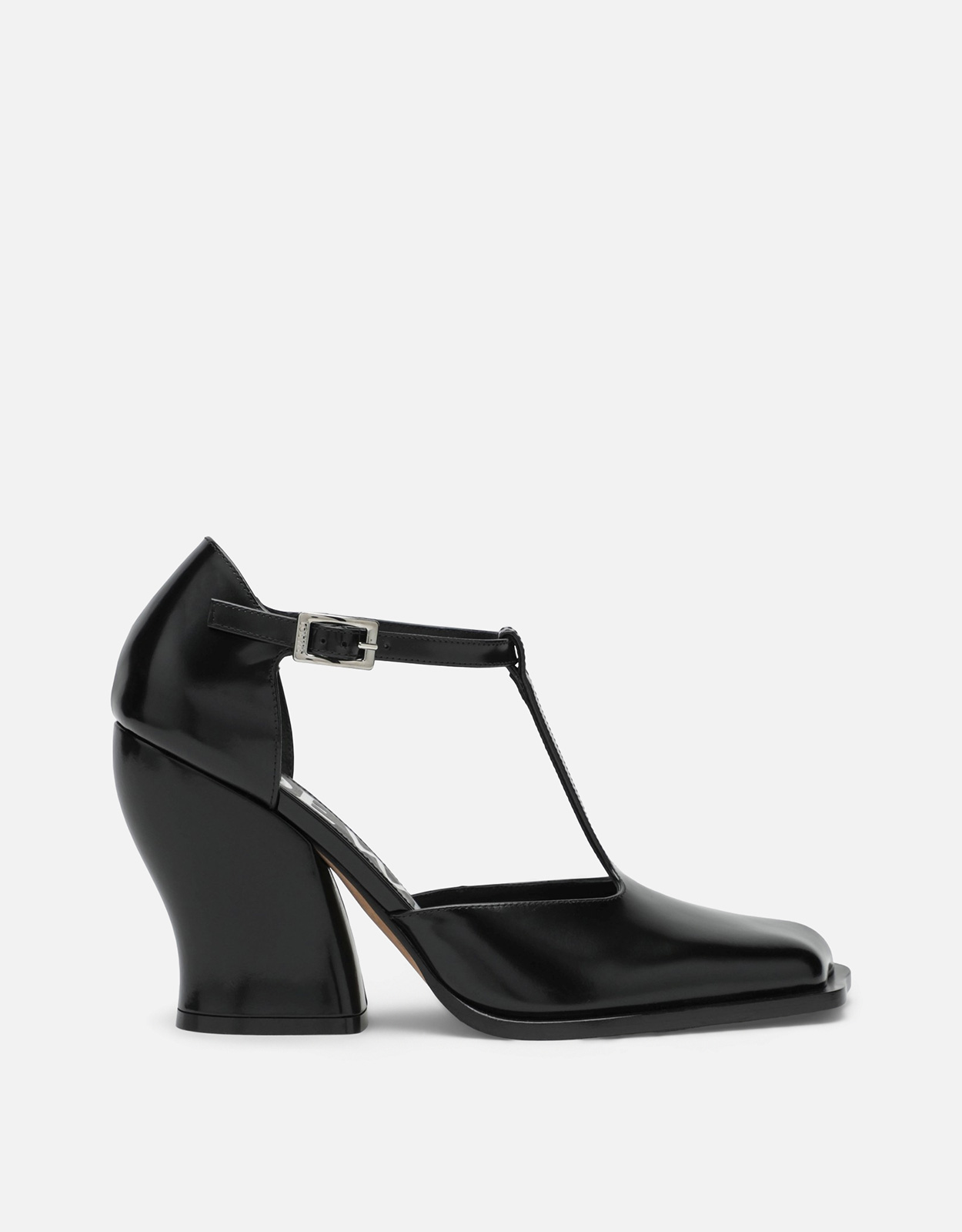 LOEWE Loewe Black Onda T-bar pumps in polished leather - IT 36　ロエベ ブラック オンダ T バー パンプス (ポリッシュ レザー) - IT 36