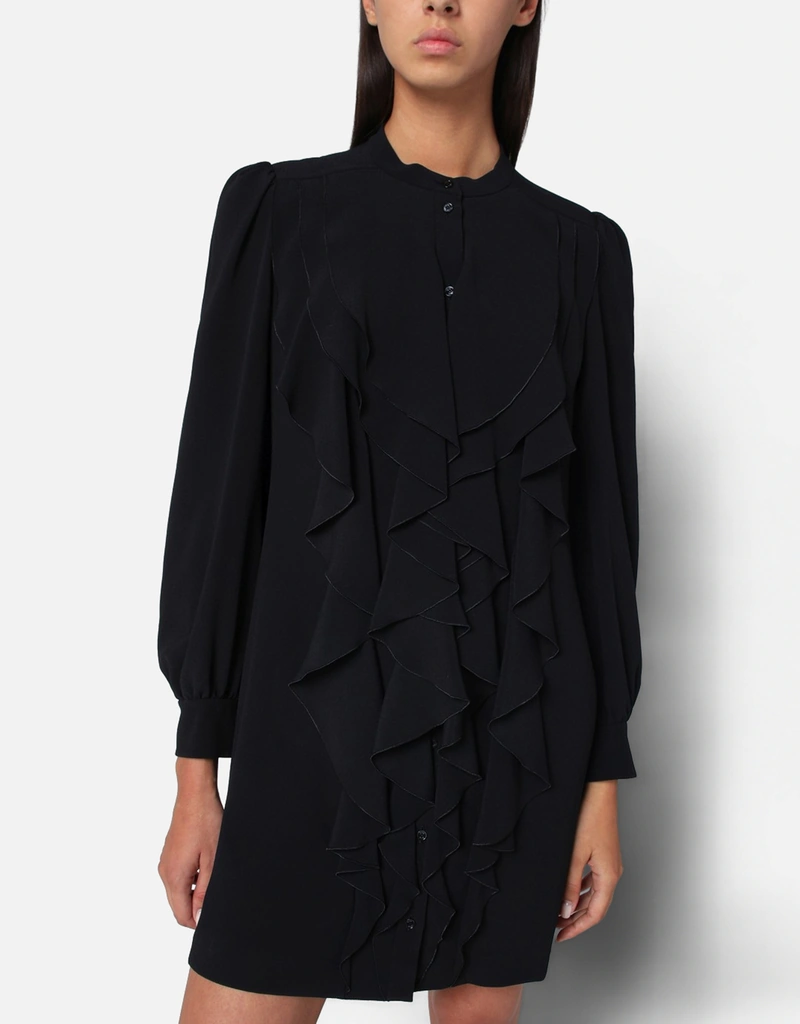 Chloé ブラックラッフルシルクブレンドドレス (ドレス) IFCHIC.COM