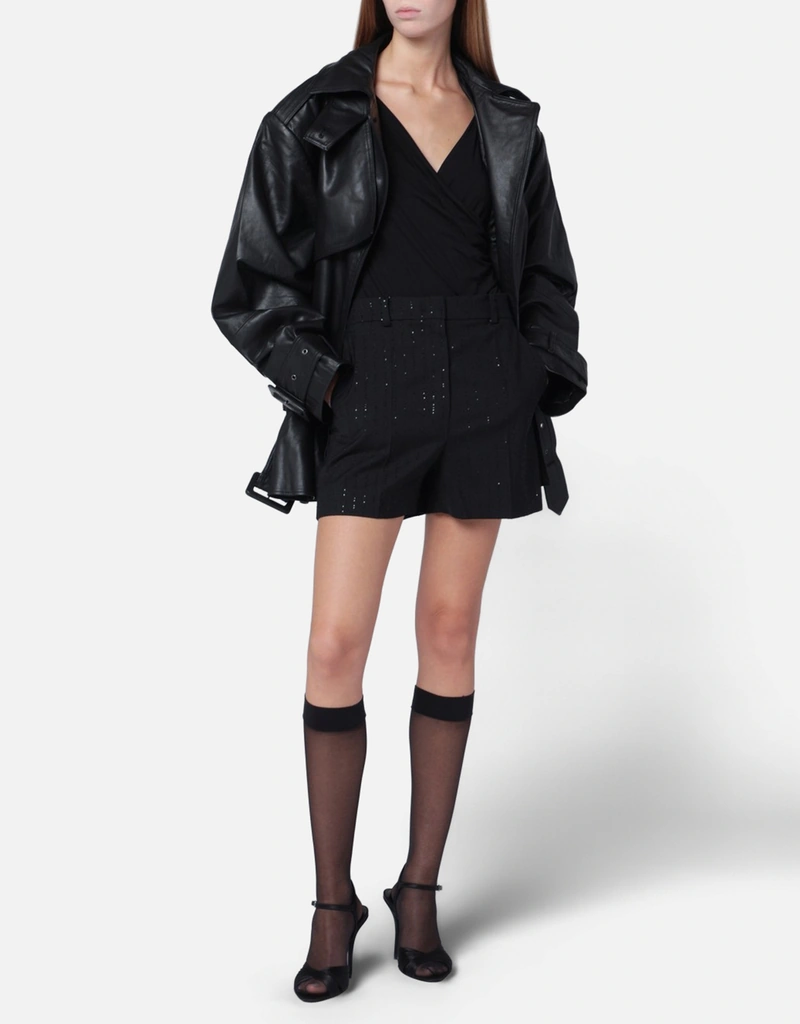 MAX MARA / ショートパンツ/42/ウール/GRY/ストライプ/6146189 Max Mara Pianoforte ウールピンストライプミニショーツ (ショート