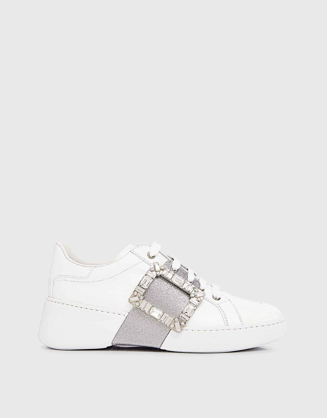 Roger Vivier ストライプ フラットシューズ Roger Vivier Viv' Skate Glitter Soft Leather Strass Buckle