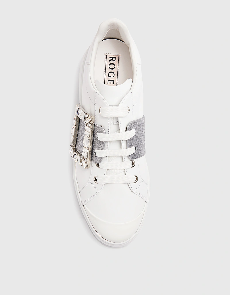 Roger Vivier Viv' Skate Glitter Soft Leather Strass Buckle