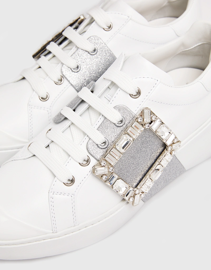 Roger Vivier Viv' Skate Glitter Soft Leather Strass Buckle