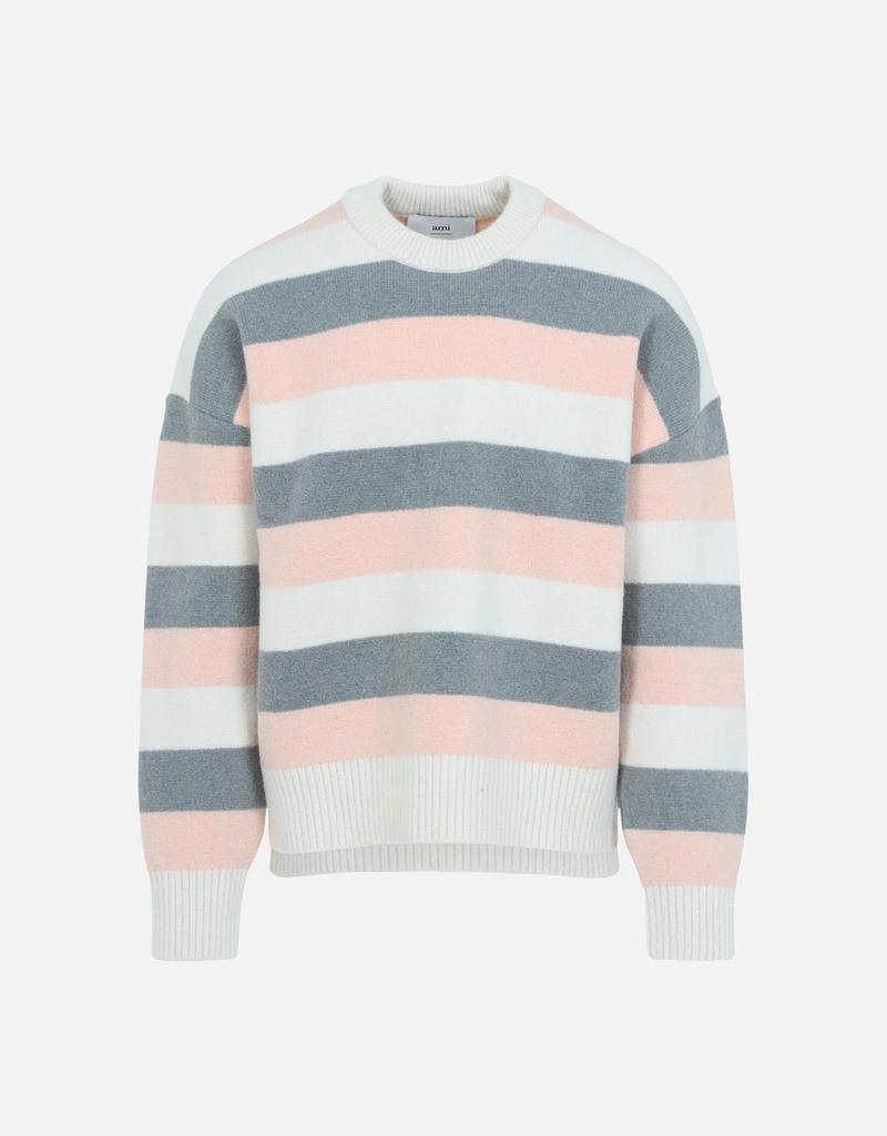 【新品】AMI PARIS ストライプ クルーネックセーター XL AMI Paris メンズアルパカストライプクルーネックスウェット (すべての