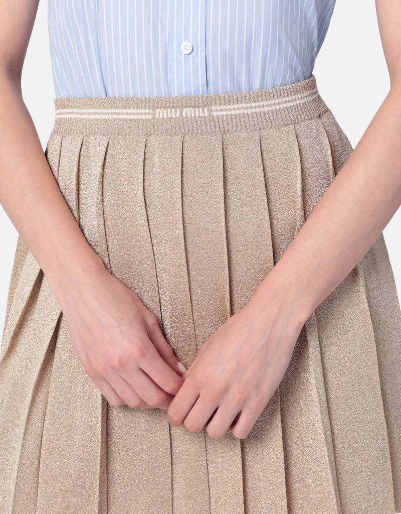 Miu Miu ゴールドプリーツルレックスミニスカート (ドレス) IFCHIC.COM