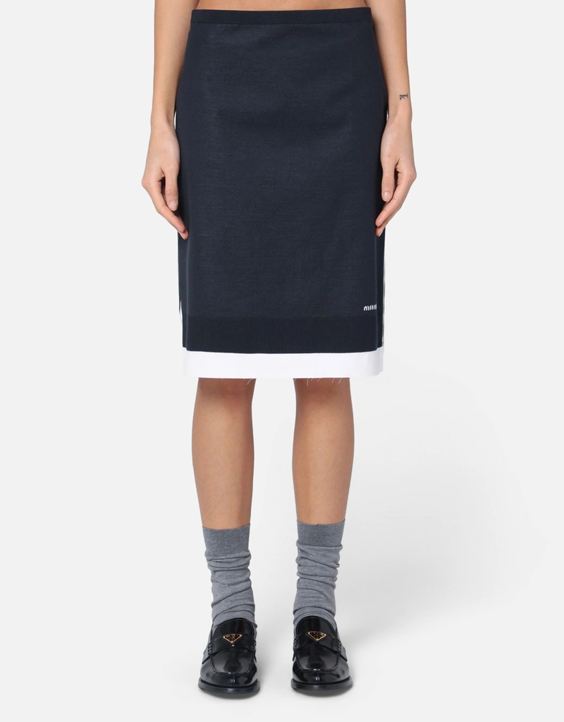 Miu Miu 二層構造 ブルー ホワイト ウール スカート (ドレス) IFCHIC.COM