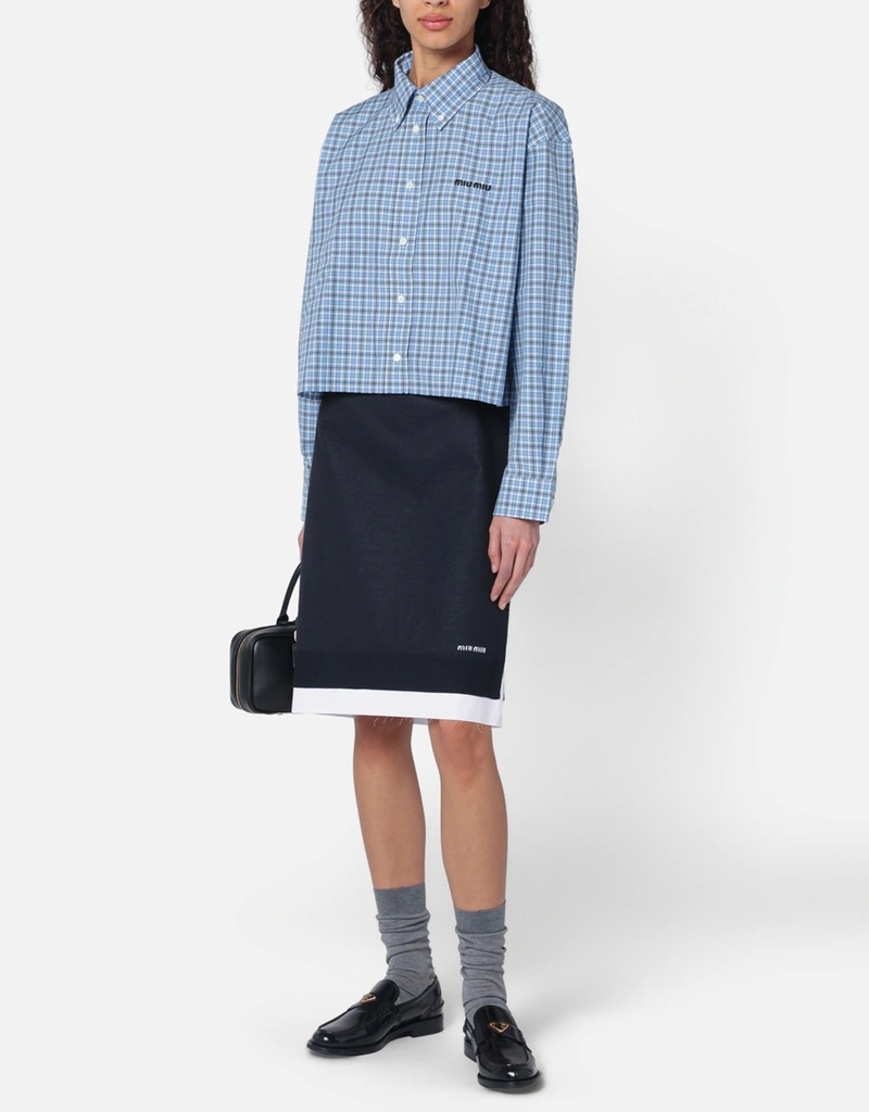 Miu Miu 二層構造 ブルー ホワイト ウール スカート (ドレス) IFCHIC.COM