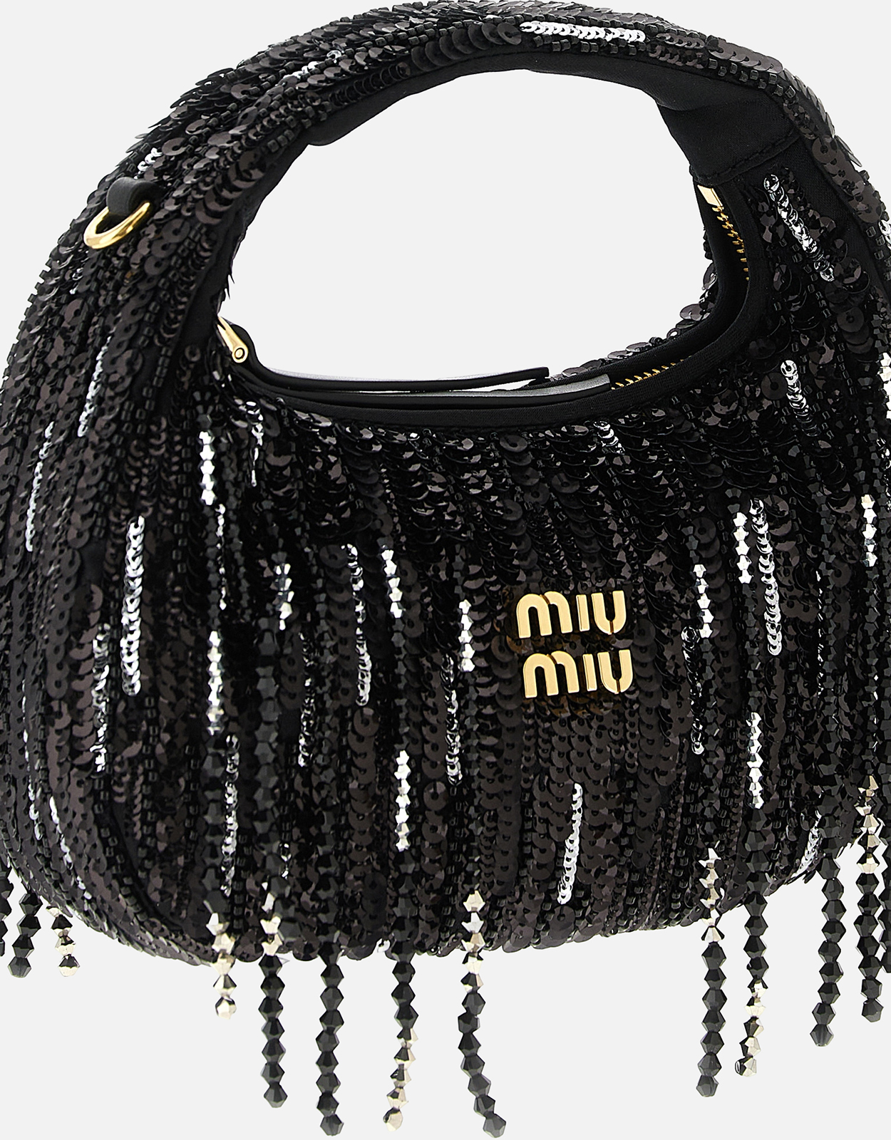 Miu Miu ワンダーミニサテン水晶とスパンコールフリンジバッグ