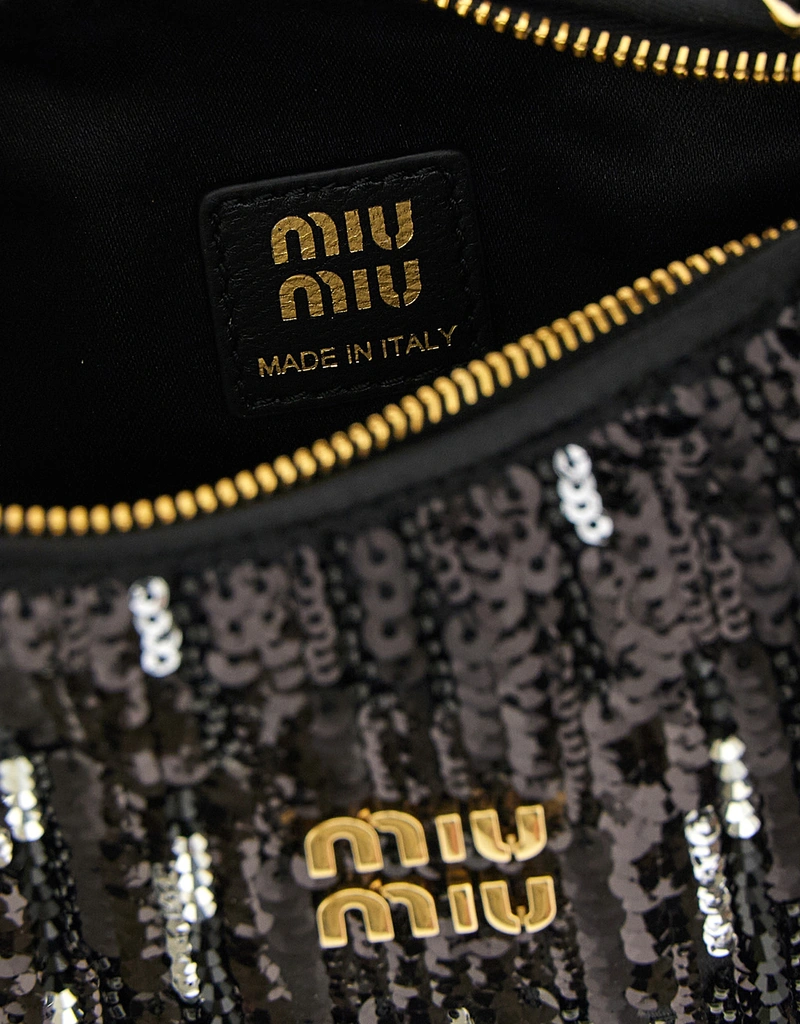 Miu Miu Wander Mini Satin Crystal And Sequin Fringe Bag () IFCHIC.COM