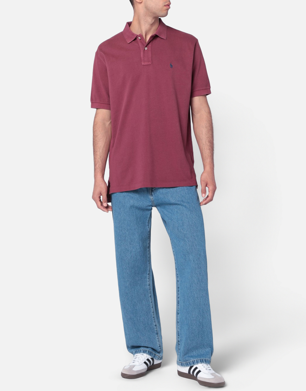Polo Ralph Lauren メンズ 洗い加工ワインレッドコットンポロシャツ