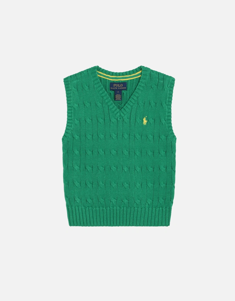 Polo Ralph Lauren Kids キッズグリーンケーブルニットコットンベスト
