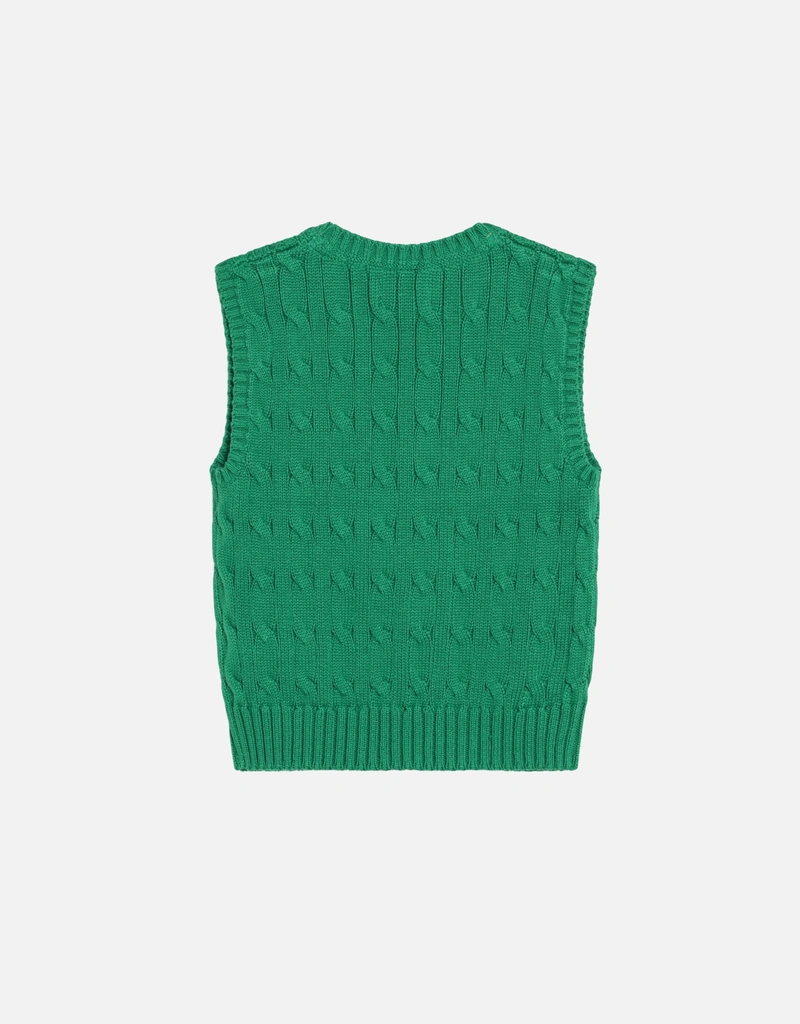 Polo Ralph Lauren Kids キッズグリーンケーブルニットコットンベスト