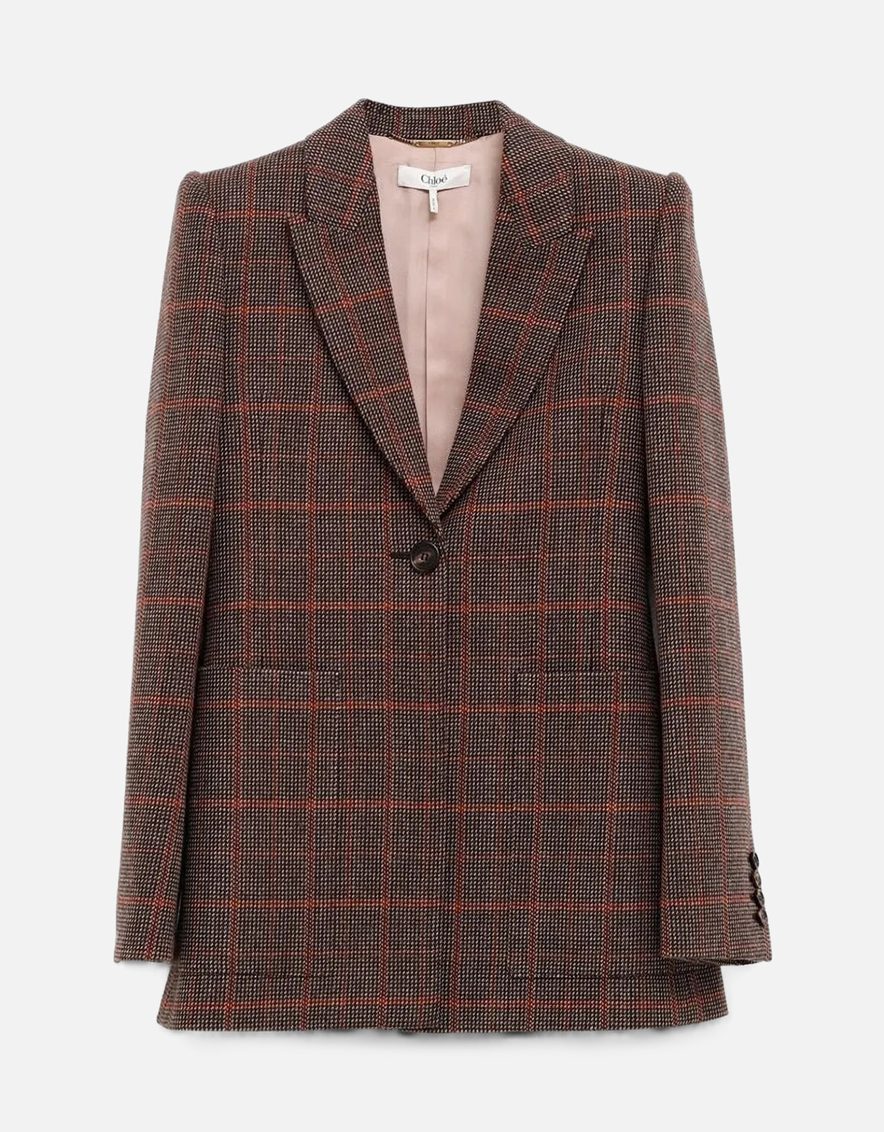 Chloé チェック柄 クロップドジャケット Chloé シングルブレストチェック柄ブラウンウールジャケット (すべての