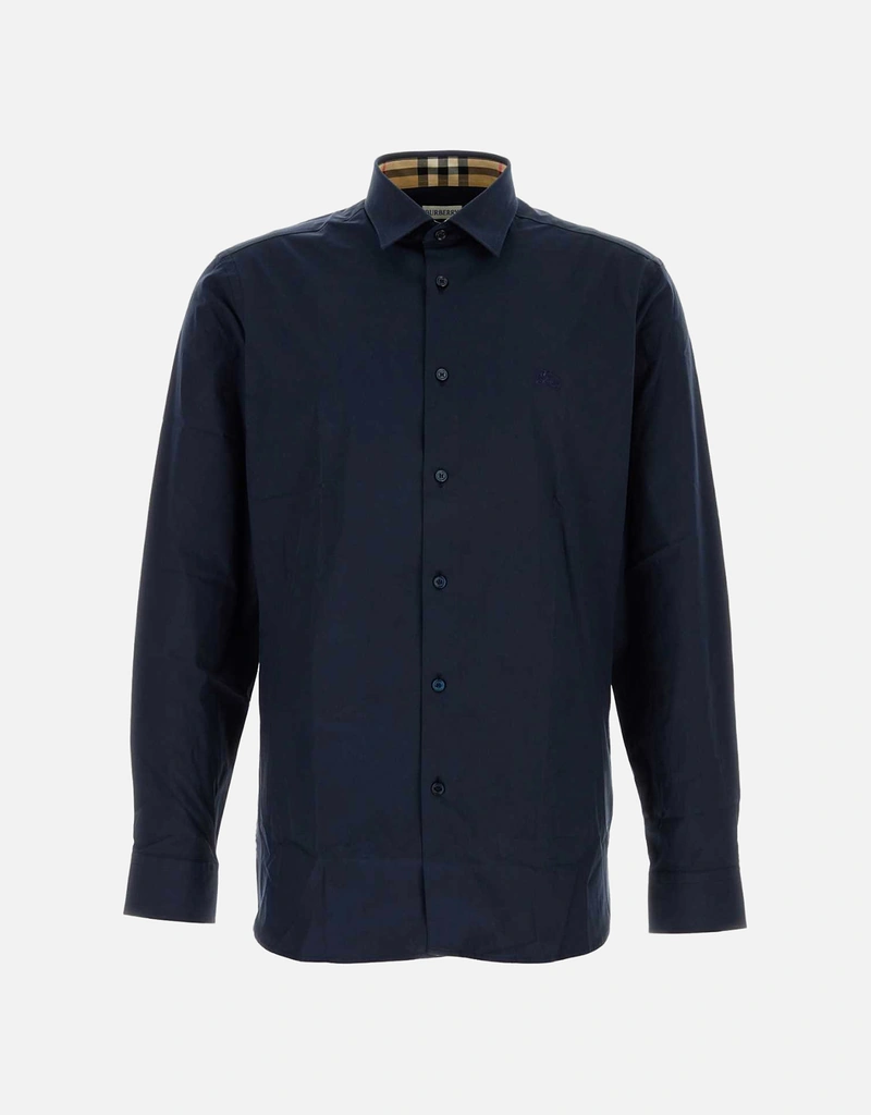 Burberry メンズ ネイビーブルー ストレッチ コットン ポプリン シャツ