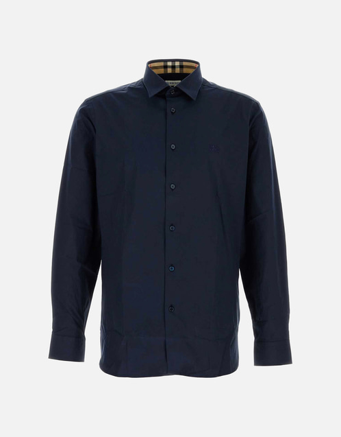Burberry メンズ ネイビーブルー ストレッチ コットン ポプリン シャツ