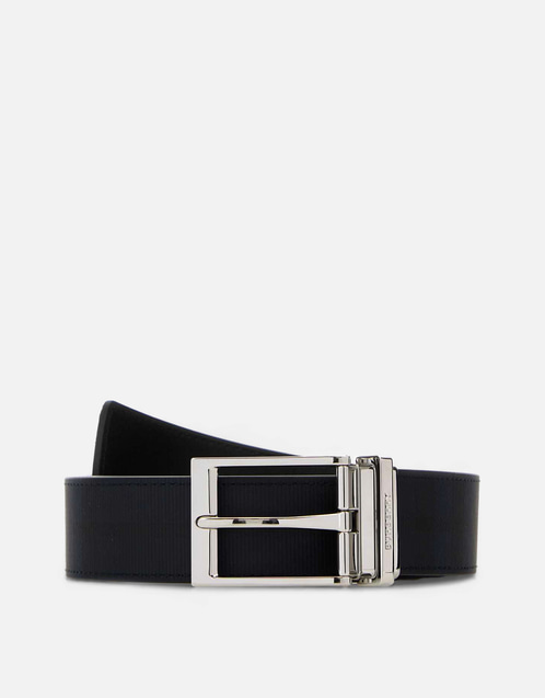 Burberry メンズ リバーシブルチェックキャンバス＆カーフレザーベルト