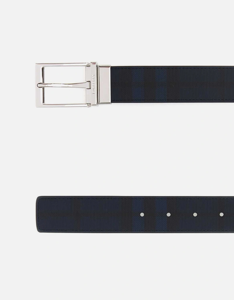 Burberry メンズ リバーシブルチェックキャンバス＆カーフレザーベルト