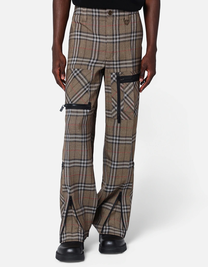 Burberry メンズチェックシルク混紡オーバーサイズカーゴパンツ