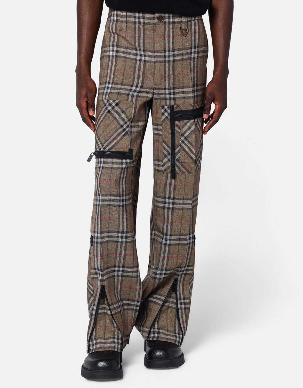 Burberry メンズチェックシルク混紡オーバーサイズカーゴパンツ