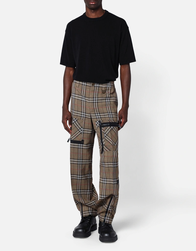 Burberry メンズチェックシルク混紡オーバーサイズカーゴパンツ