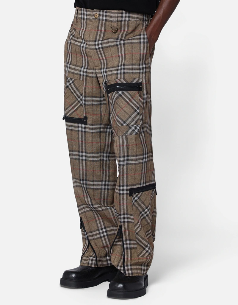 Burberry メンズチェックシルク混紡オーバーサイズカーゴパンツ